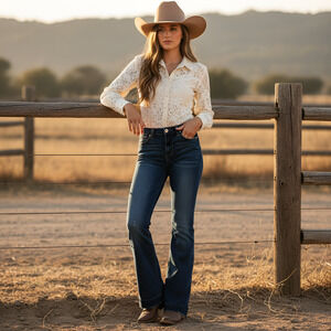 Rock & Roll Cowgirl Jeans Women 28x32 Blue Flare Stretch Western Rodeo 70s Boho